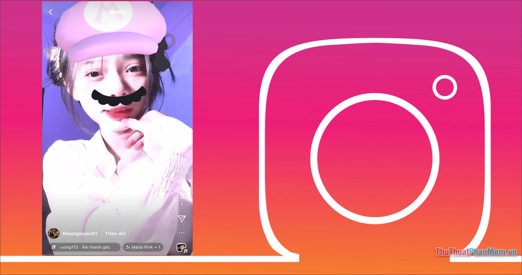 Mario Pink – Filter Mario mũ hồng hài hước