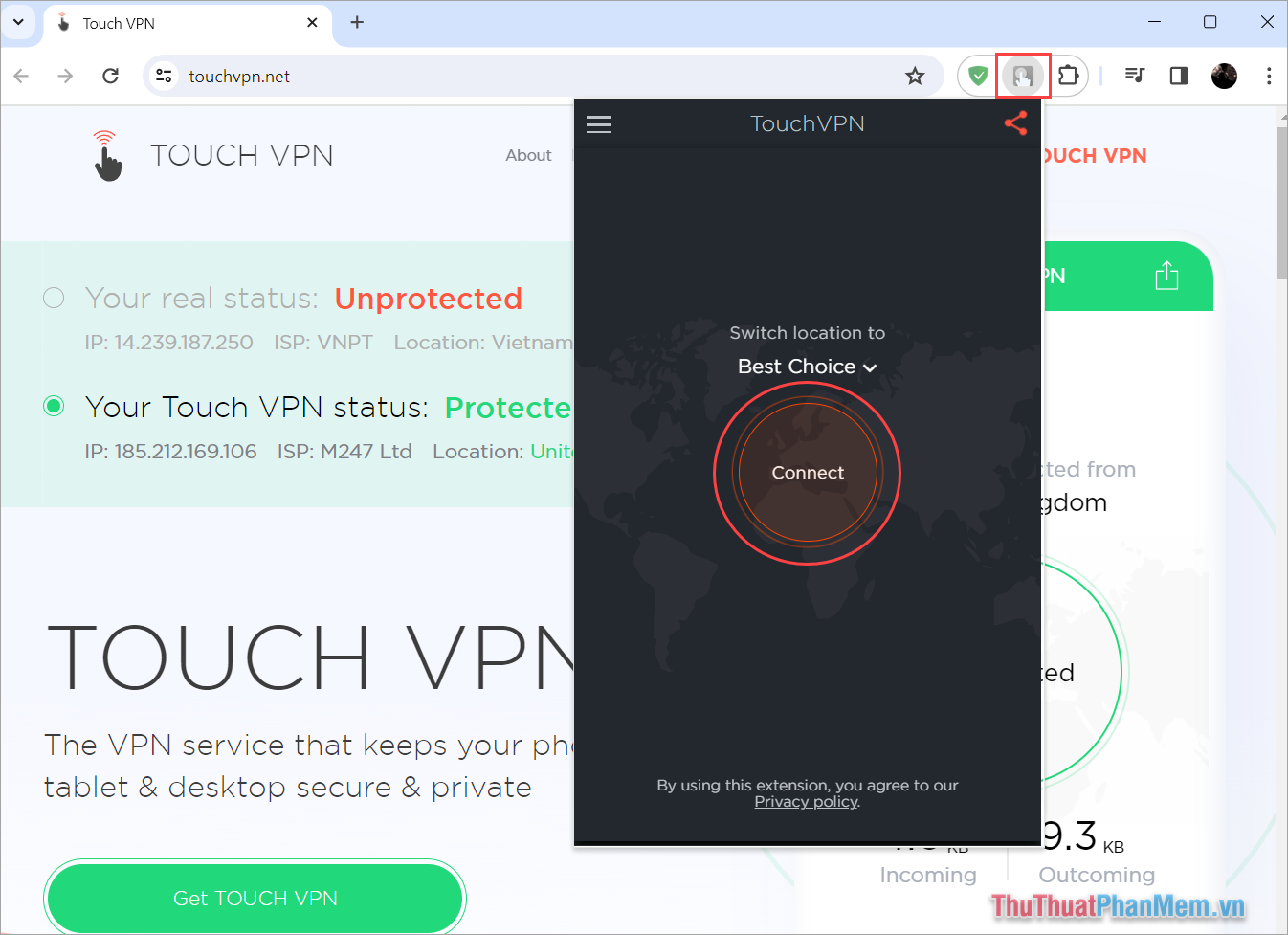 Kích hoạt VPN bằng cách nhấn Connect