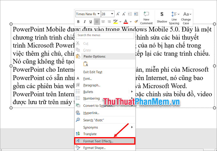 Cách chia cột trong PowerPoint sử dụng Format Text Effects