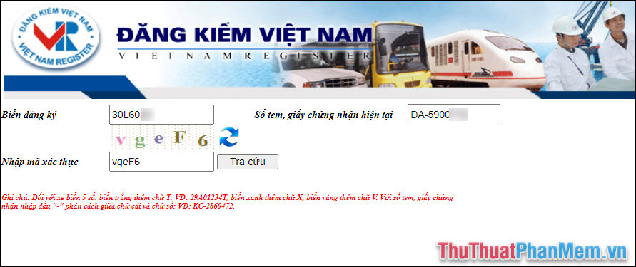 Nhập thông tin về phương tiện cần tìm kiếm thông tin