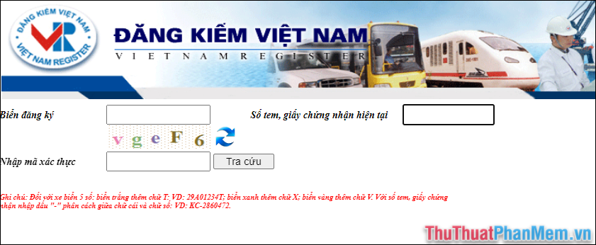 Truy cập trang chủ của Cục Đăng kiểm Việt Nam