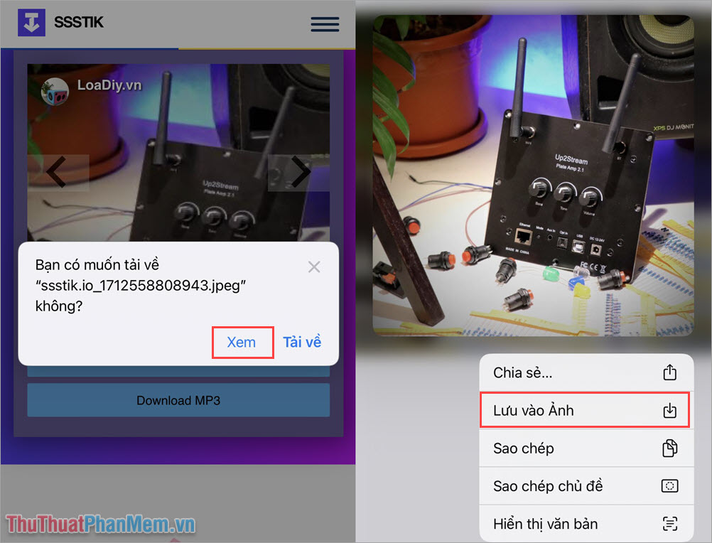 Bạn nhấn giữ vào hình ảnh và chọn Lưu vào Ảnh