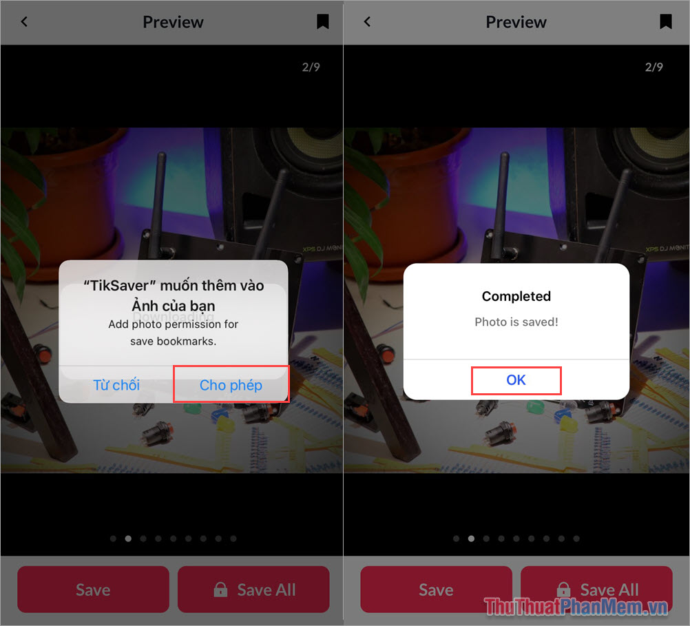 Chọn Cho phép để TikSaver có quyền truy cập vào Album hình ảnh