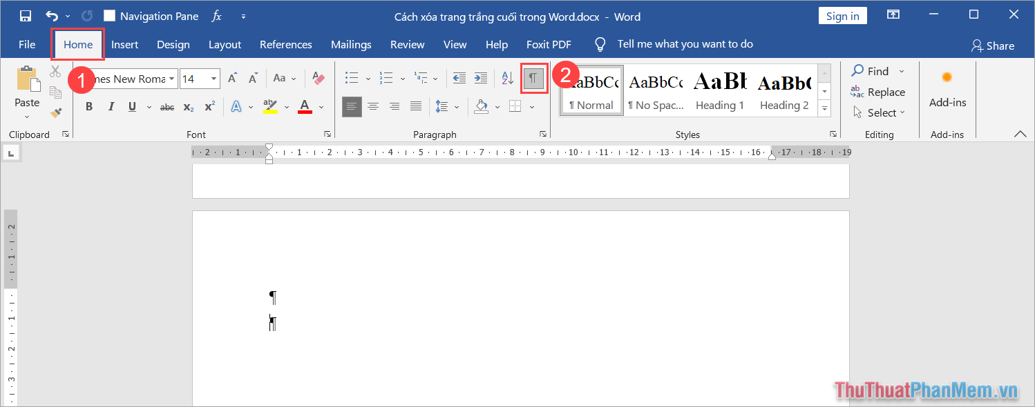 Chọn biểu tượng Paragraph Marks Chọn biểu tượng Paragraph Marks
