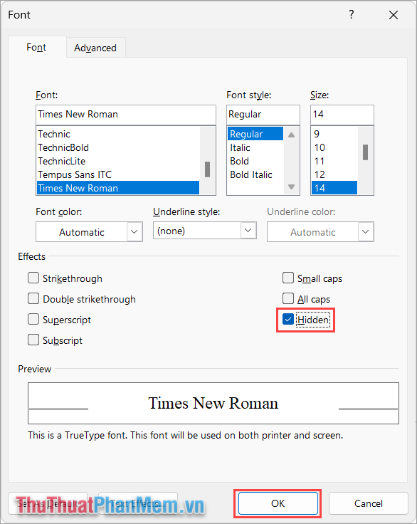 Đánh dấu vào mục Hidden và nhấn OK Đánh dấu vào mục Hidden và nhấn OK