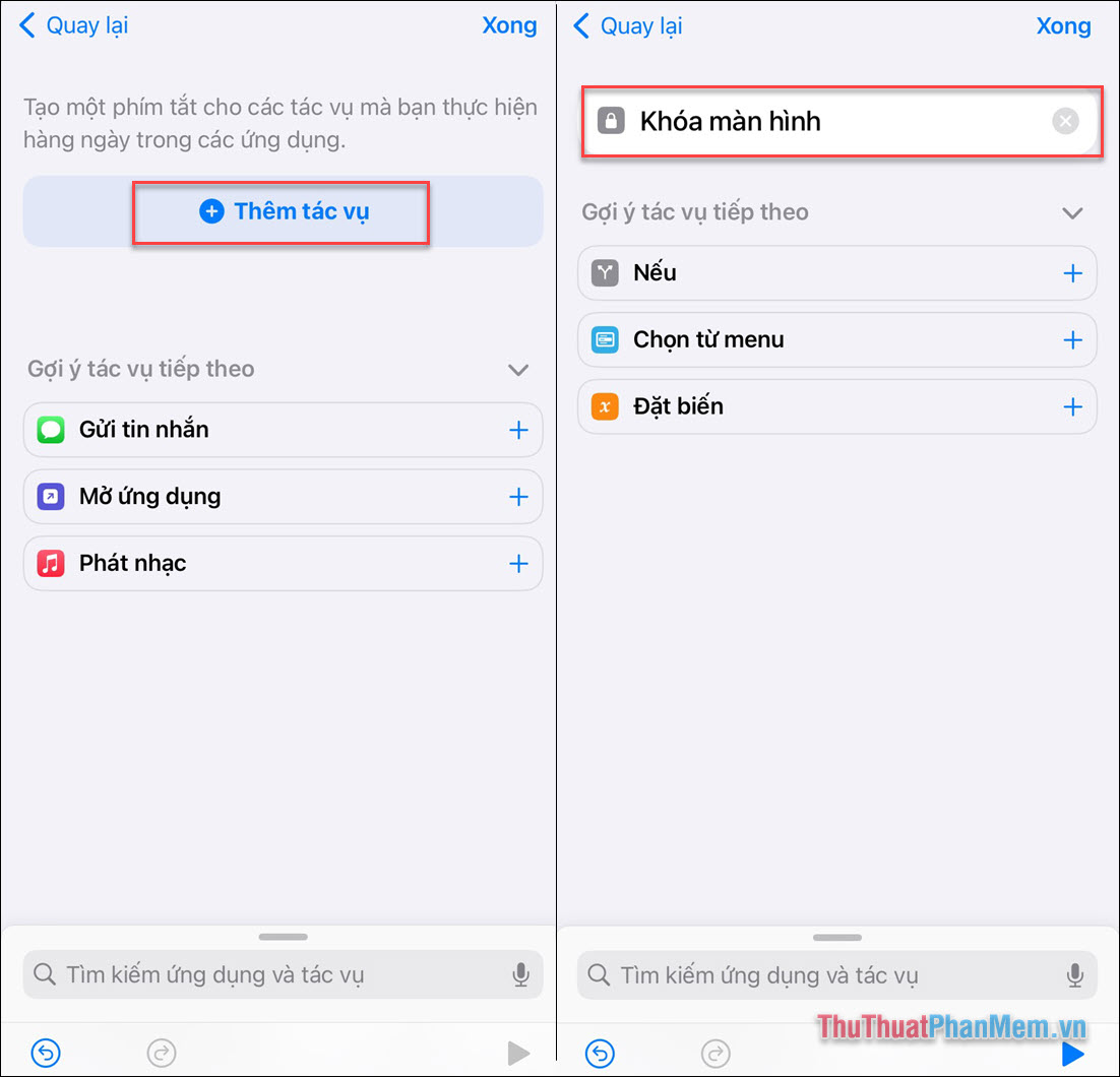 Chọn mục Thêm tác vụ và tìm kiếm lựa chọn Khóa màn hình Chọn mục Thêm tác vụ và tìm kiếm lựa chọn Khóa màn hình