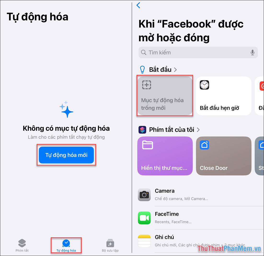 Chọn Mục tự động hóa trống mới để tạo chức năng khóa ứng dụng Facebook Chọn Mục tự động hóa trống mới để tạo chức năng khóa ứng dụng Facebook