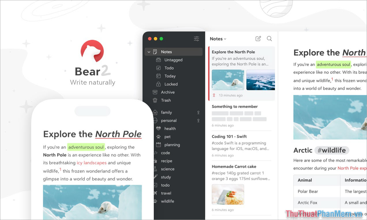Bear – Ứng dụng ghi chú trên điện thoại iPhone