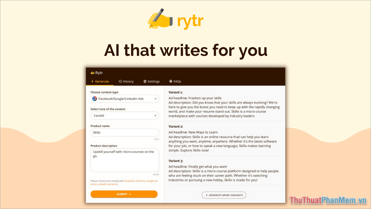 Rytr – App AI tạo nội dung văn bản