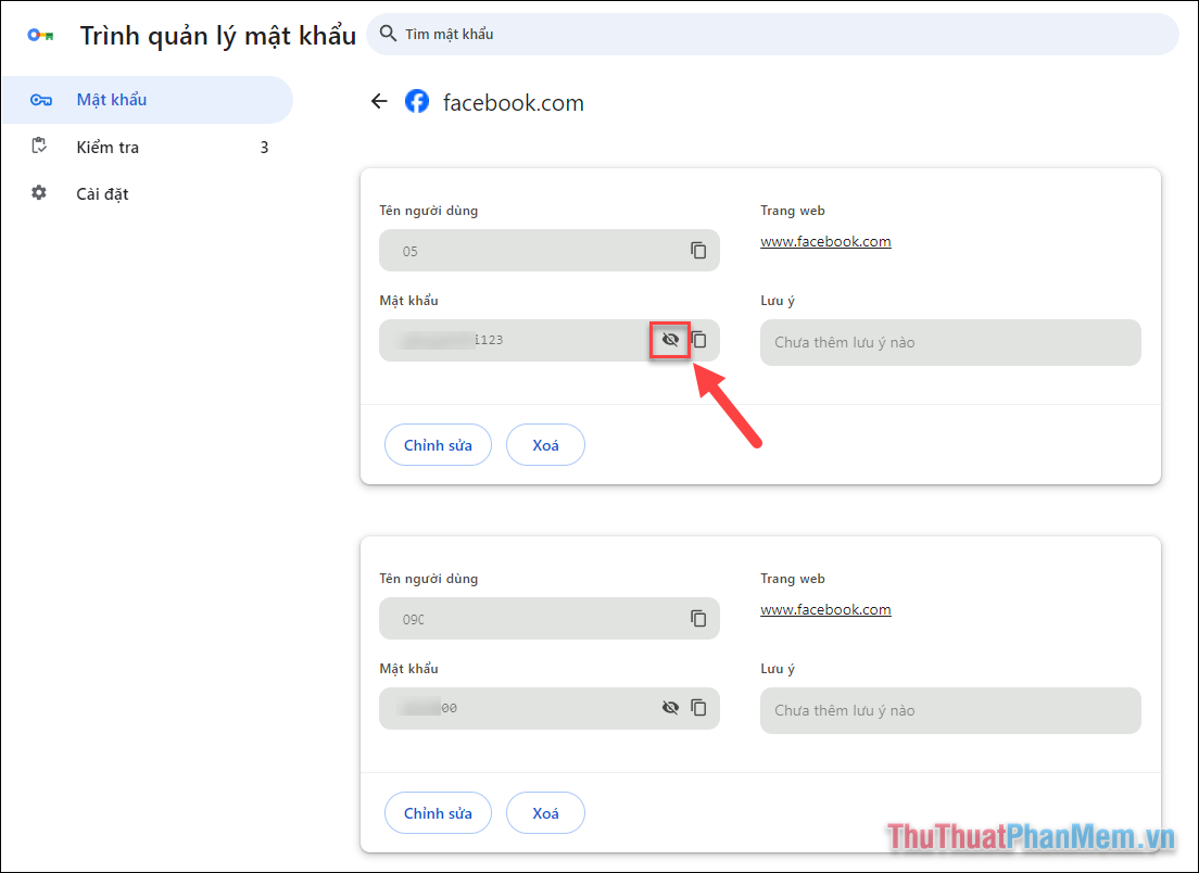 Chọn biểu tượng Con mắt để xem mật khẩu tài khoản Facebook bị mất số điện thoại và Email