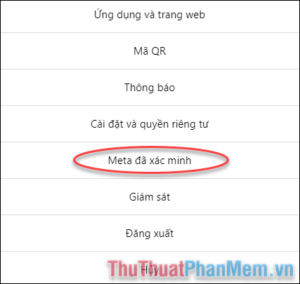 Chọn mục Meta đã xác minh