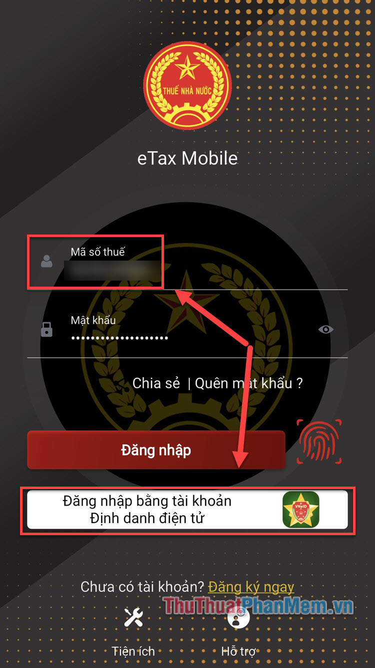 Mở ứng dụng eTax Mobile và thực hiện đăng nhập bằng mã số thuế của bạn