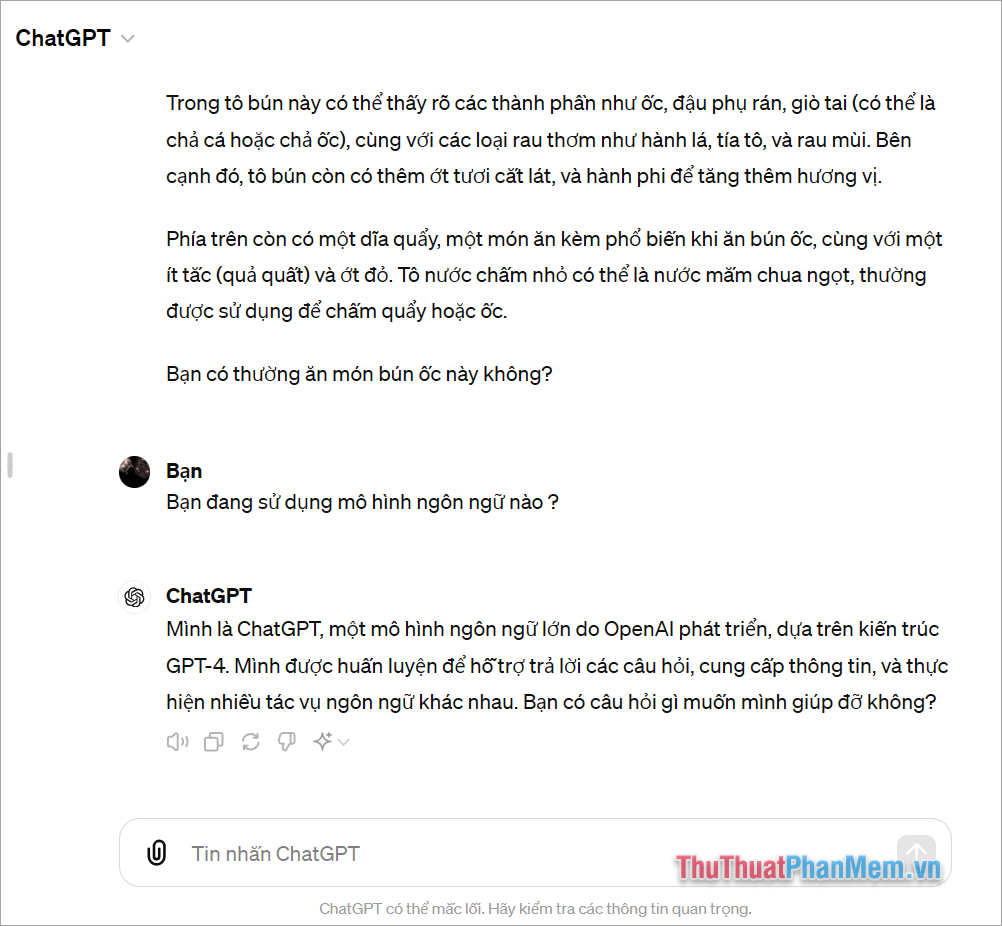 Bạn cũng có thể gửi các câu hỏi khác đến Chat GPT-4o để nhận được câu trả lời