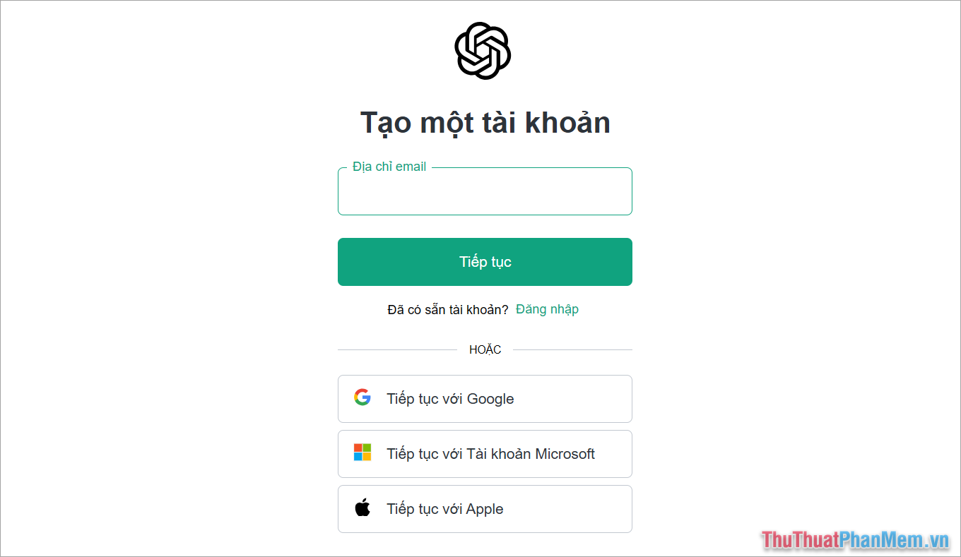 Điền địa chỉ Email để đăng ký tài khoản ChatGPT