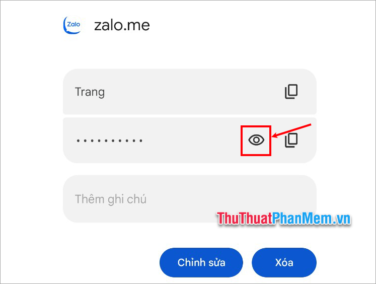 Nhấn chọn biểu tượng con mắt để hiển thị mật khẩu Zalo của mình