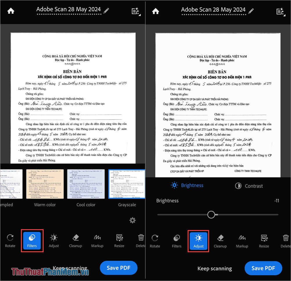 Chỉnh màu tài liệu Scan trên Adobe Scan