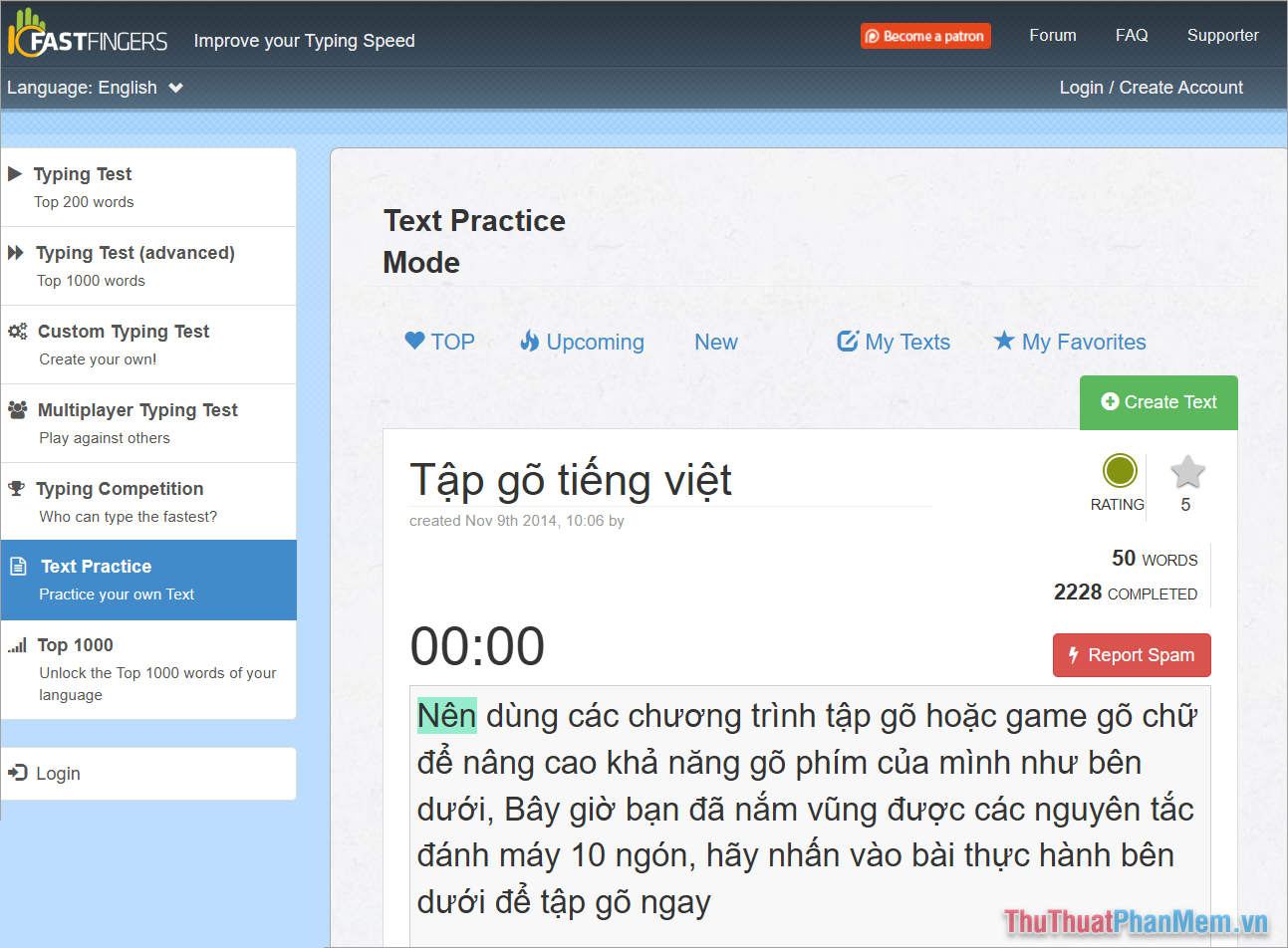 10 Fast Fingers – Phần mềm luyện gõ tiếng Việt chuyên nghiệp