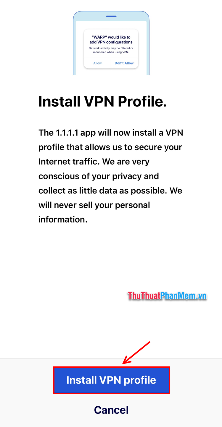 Chọn Install VPN profile để cài đặt VPN