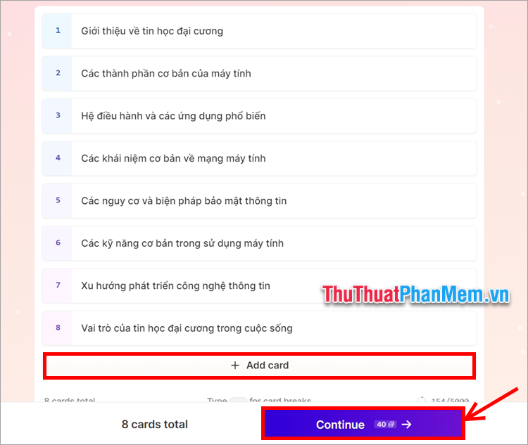 Chọn Add card rồi nhấn Continue