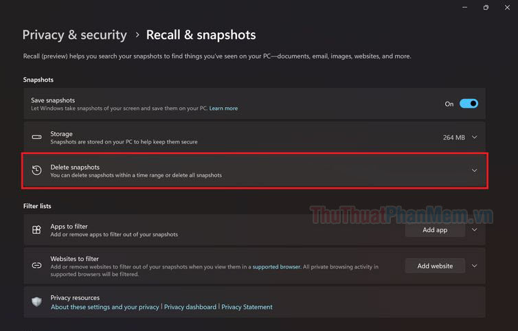 Chọn đến phần Delete snapshots Chọn đến phần Delete snapshots