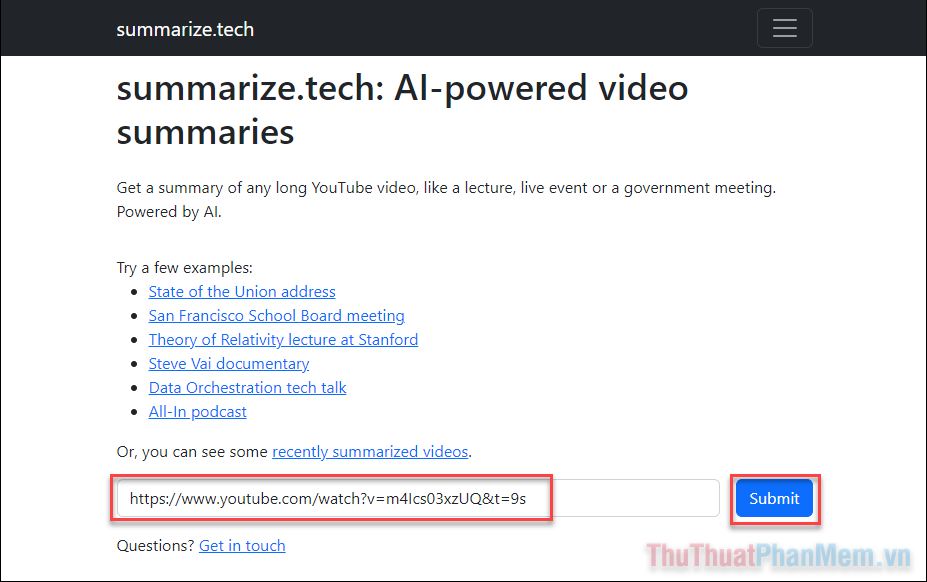 Tóm tắt nội dung video bằng AI Summarize.tech