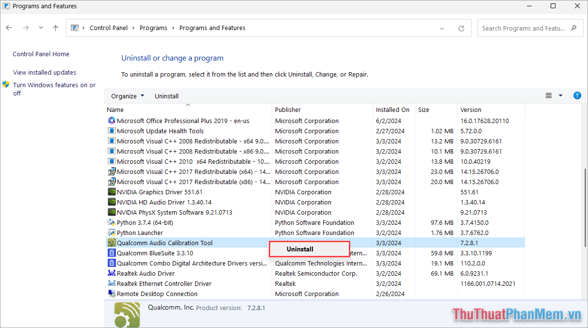 Bạn Click chuột phải vào biểu tượng ứng dụng và chọn Uninstall