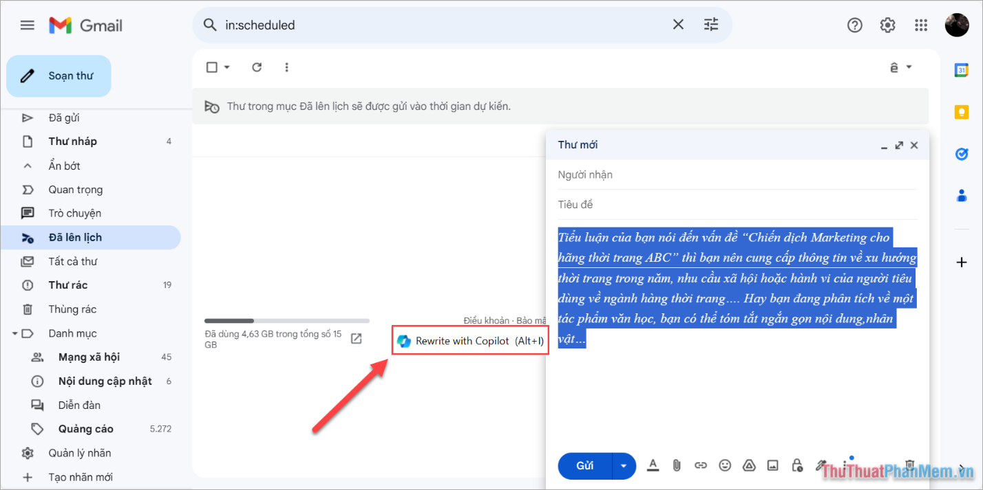 Chỉnh sửa với Rewrite with Copilot và chọn Rewrite with Copilot