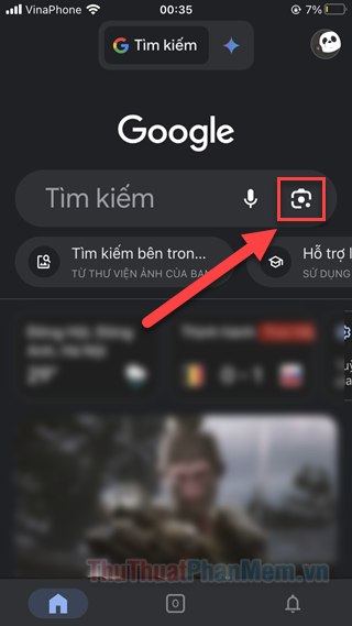 Chọn biểu tượng Máy ảnh trên thanh tìm kiếm Google