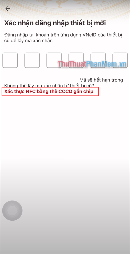 chọn Xác thực NFC bằng thẻ CCCD gắn chip