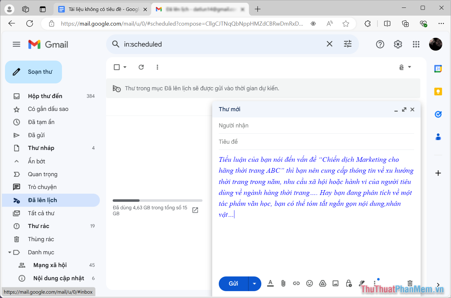 Mở nội dung văn bản muốn viết lại với Rewrite with Copilot