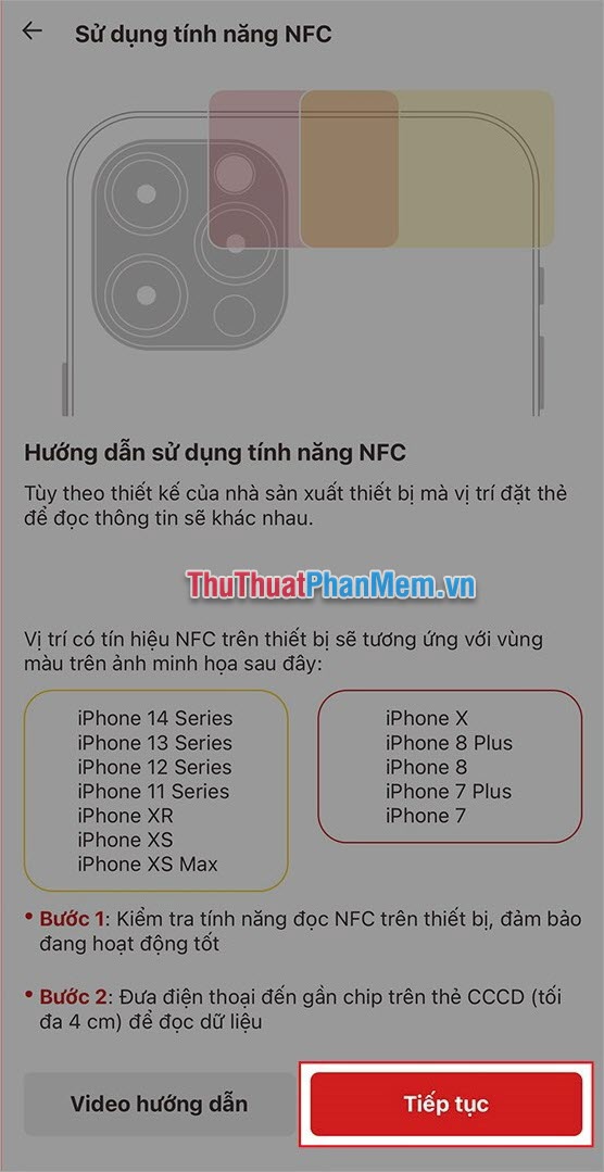 Xem Video hướng dẫn xác thực NFC và chọn Tiếp tục để quét thẻ CCCD gắn chip