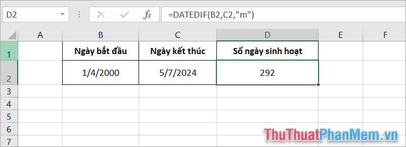 Cách tính số tháng giữa 2 mốc thời gian