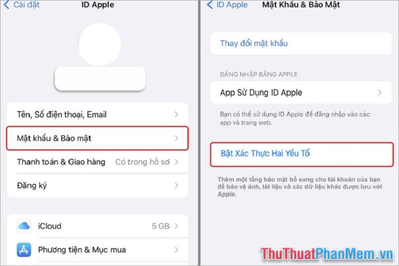 Chọn mục Mật khẩu & Bảo mật ➔ Bật xác thực hai yếu tố