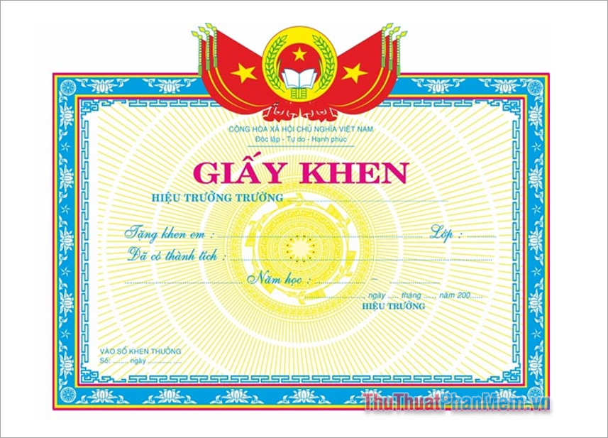 Mẫu giấy khen thưởng học sinh mầm non file Word