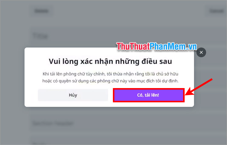 Chọn xác nhận Có, tải lên