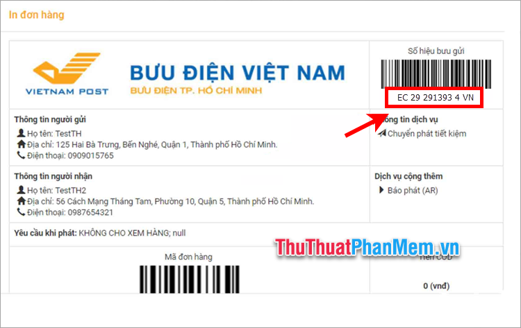 Mã vận đơn của Vietnam Post