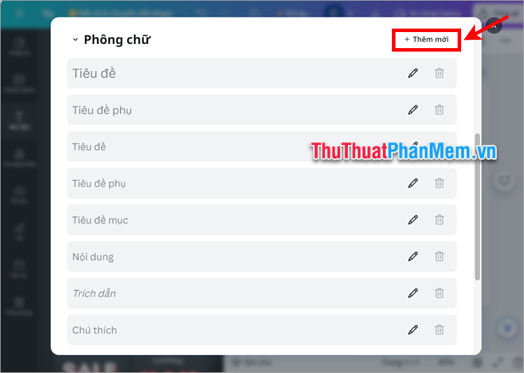 Trong phần Phông chữ bạn chọn Thêm mới