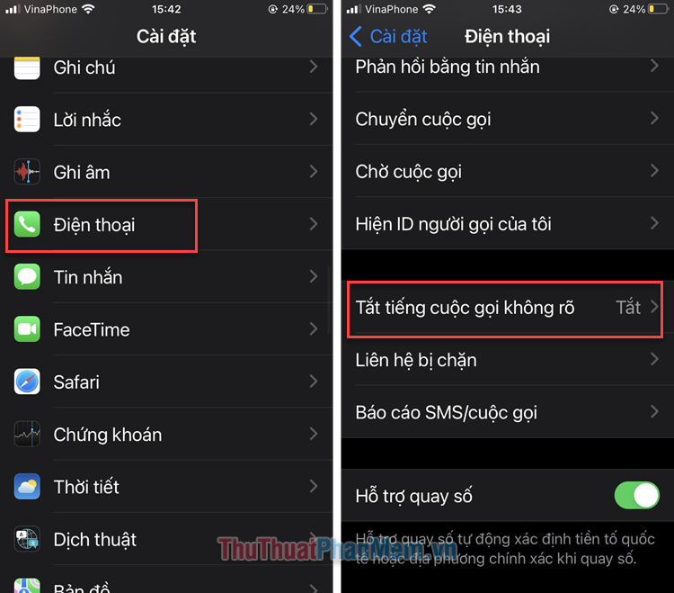 Mở ứng dụng Cài đặt trên iPhone → kéo xuống nhấn vào mục Điện thoại