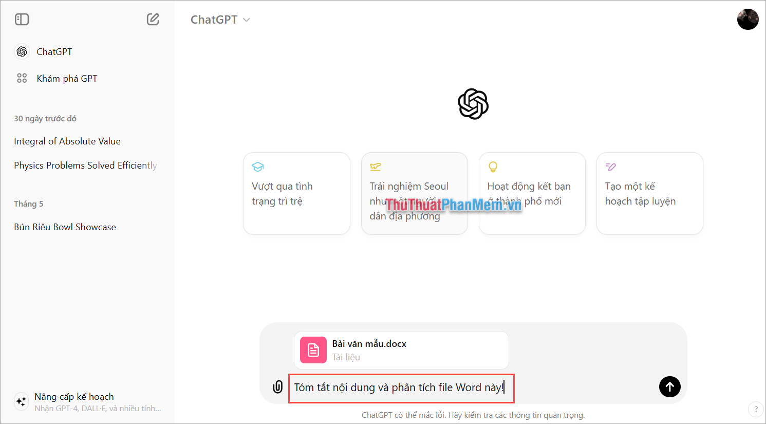 Sử dụng câu lệnh như sau để thực hiện phân tích file Word và PDF trên ChatGPT