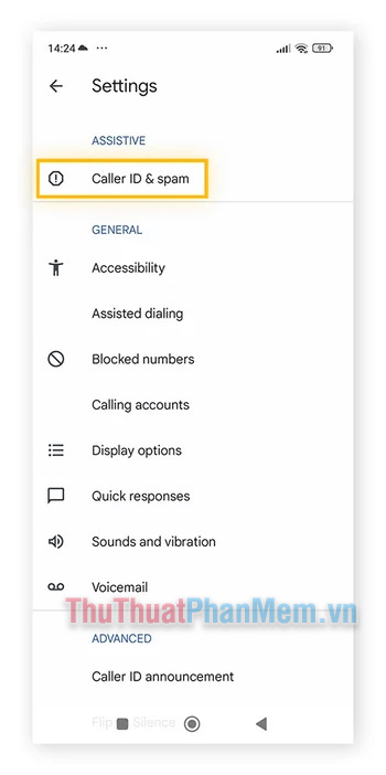 Trong phần Cài đặt hỗ trợ, bạn hãy nhận ID người gọi và spam
