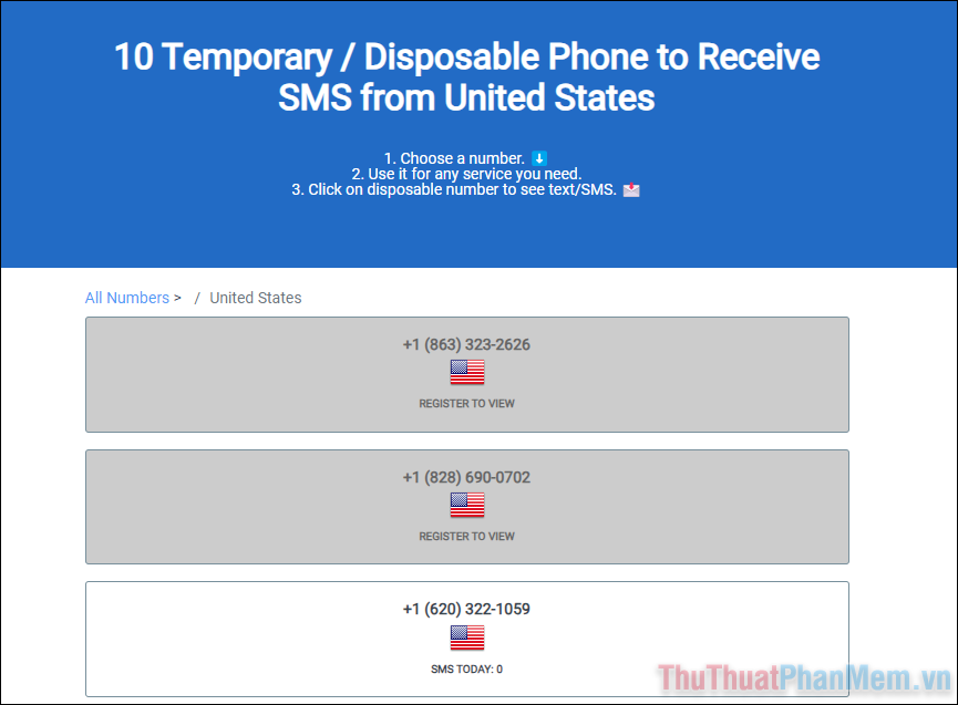 Sử dụng số điện thoại ảo từ trang web Freephonenum.com để nhận SMS xác minh