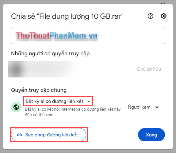 Chọn Sao chép đường liên kết và gửi đường dẫn này cho những người muốn tải file