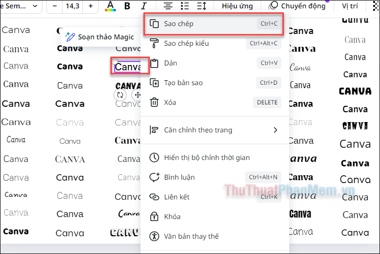 Click chuột phải ➔ Sao chép Font chữ đó