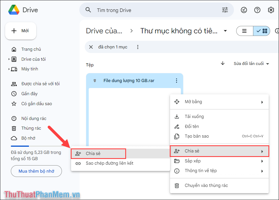 Click chuột phải vào file và chọn Chia sẻ - Chia sẻ