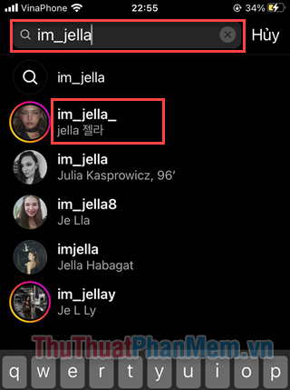 Bạn tìm tên tài khoản Instagram mà bạn muốn xem story của họ