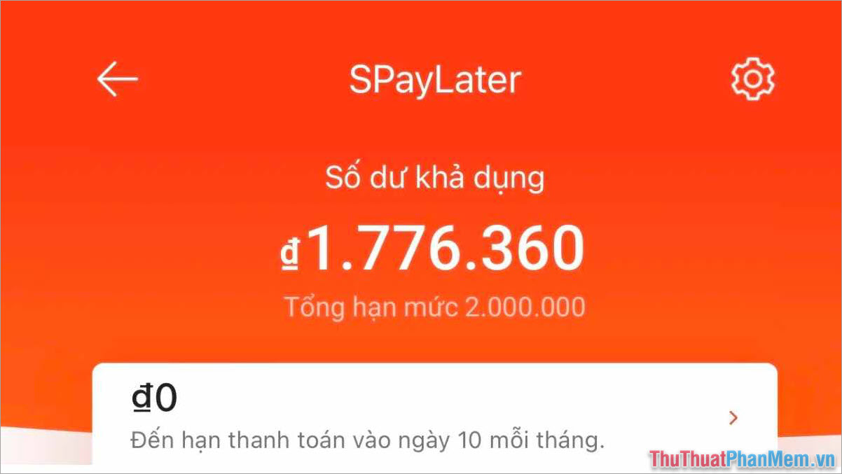 Thời hạn thanh toán SPayLater hàng tháng