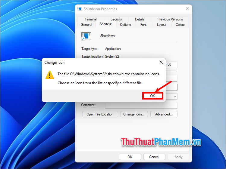 Xuất hiện thông báo Change Icon bạn chọn OK
