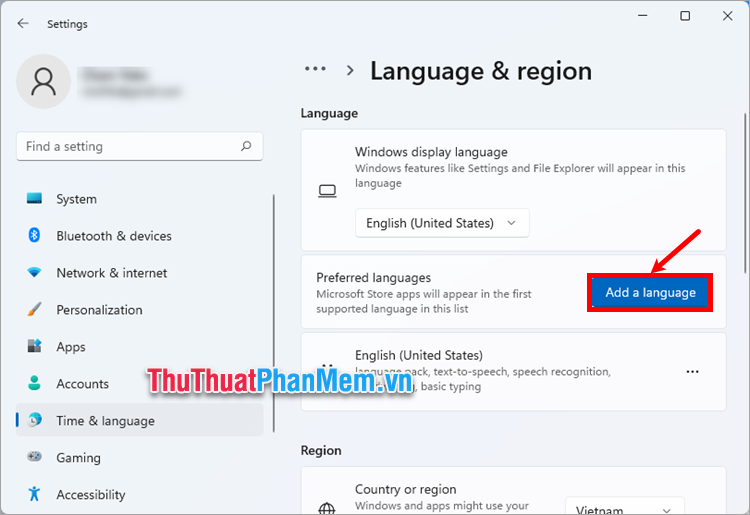 Bạn chọn tiếp Add a language (Thêm ngôn ngữ)