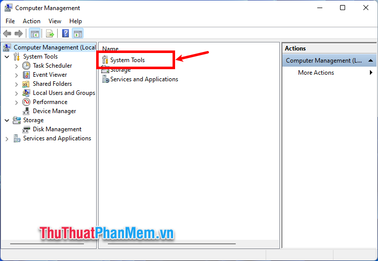 Xuất hiện cửa sổ Computer Management, bạn chọn System Tools