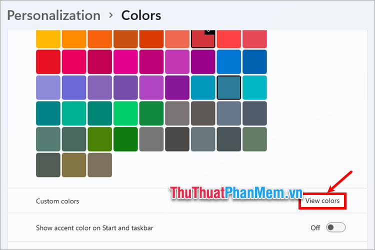 Bạn muốn chọn nhiều màu hơn, chọn View colors trong Custom colors